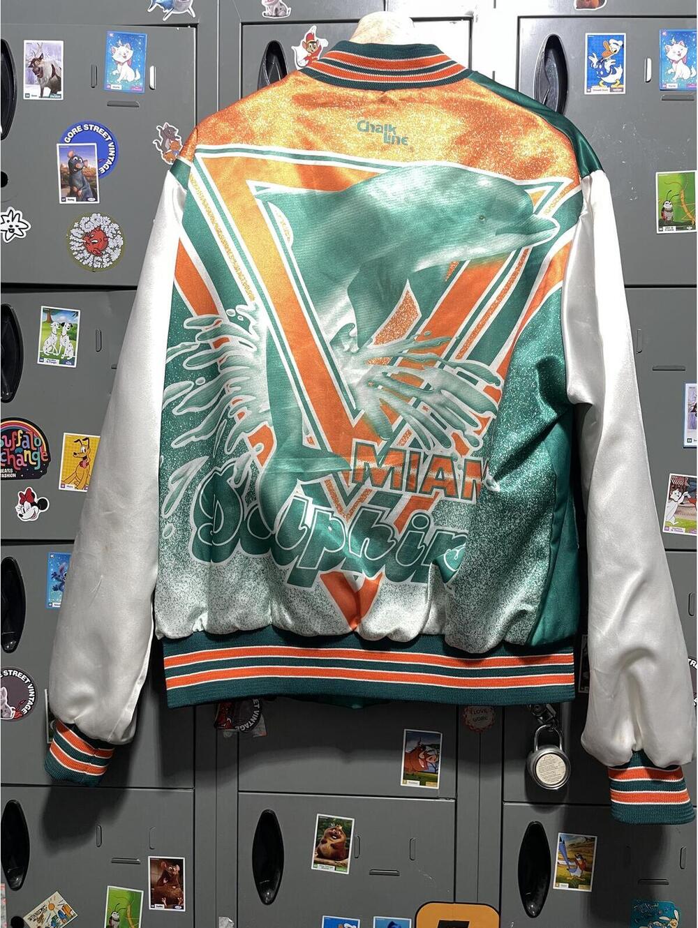 vintage 80s Miami Dolphins chalk line fanimation jacket